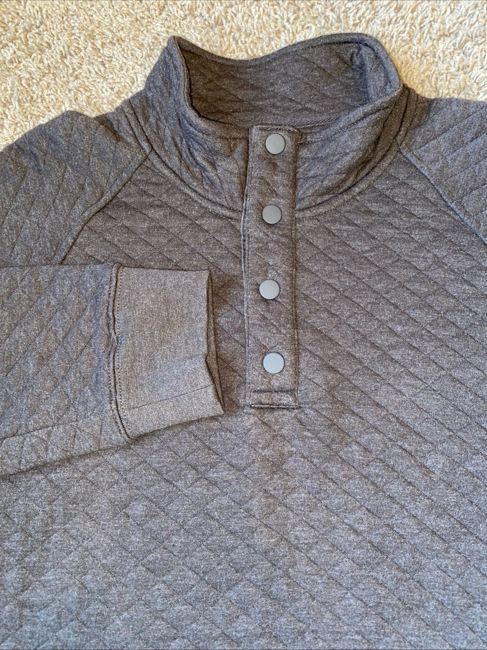 Eddie Bauer Quilted 1/4 Snap Pullover Men XL Brown Mock Neck Hiking Outdoor Gorp